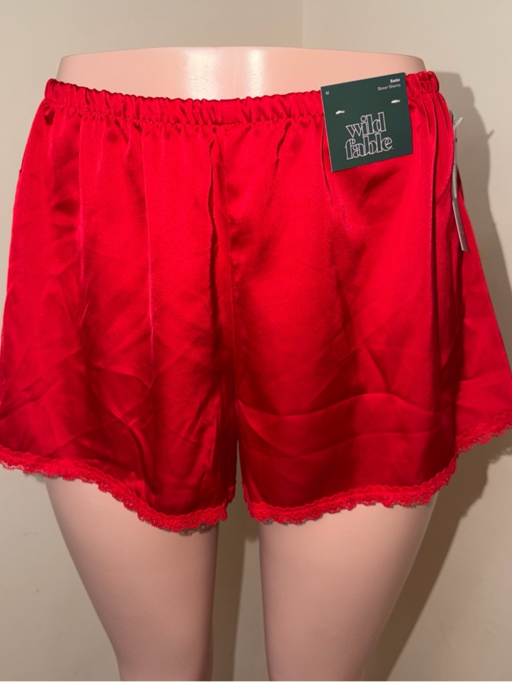 wild fable Red Satin Lace-Trim Sleep Shorts